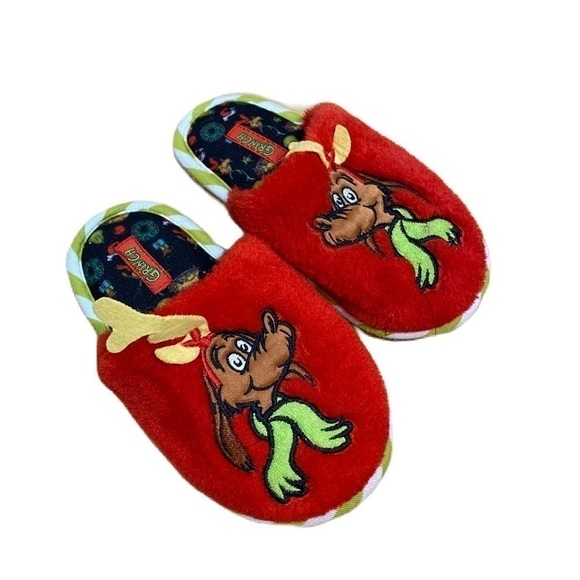 Dr. Seuss The Grinch Slippers Sz 9-10 Red Green Max Kids Boys Christmas